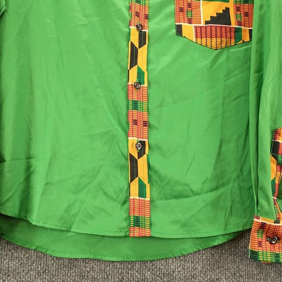 Zeroyaa Mens Button Front Shirt Green Small Printed Trim Pocket - Picture 4 of 12